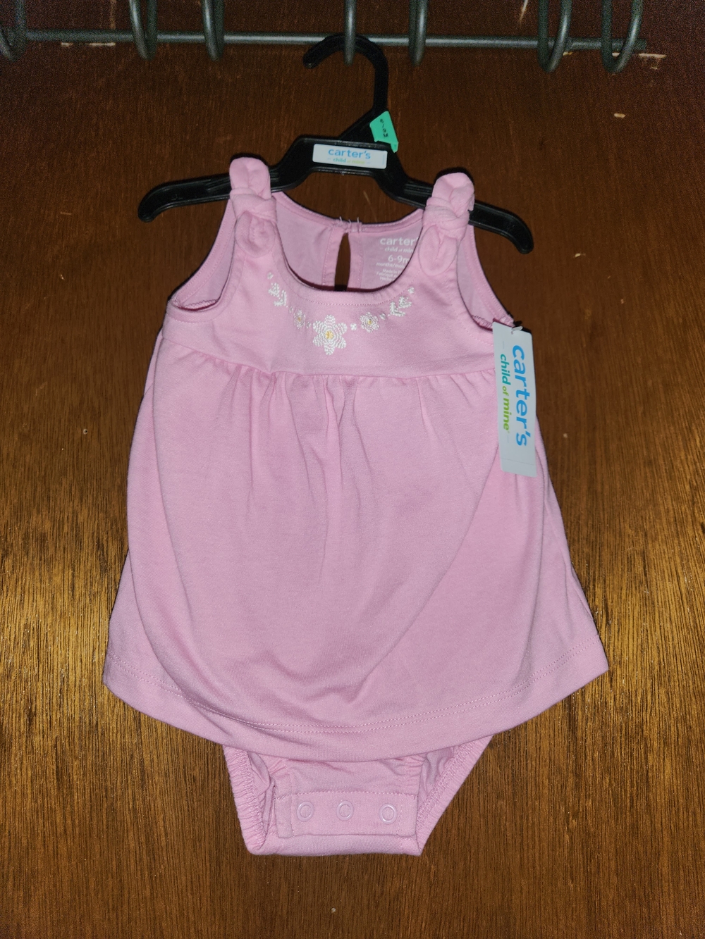 Carter's Pink Sleeveless Embroidered Dress Bodysuit